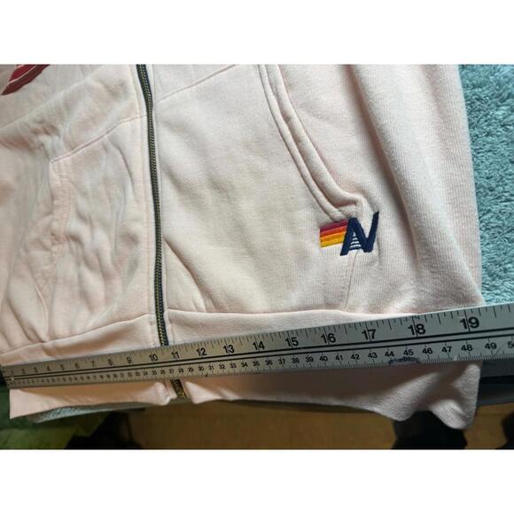Aviator Nation Full Zip Hoodie Med 5 Stripe Light Pink/Rainbow White NWT $196 - Picture 14 of 16